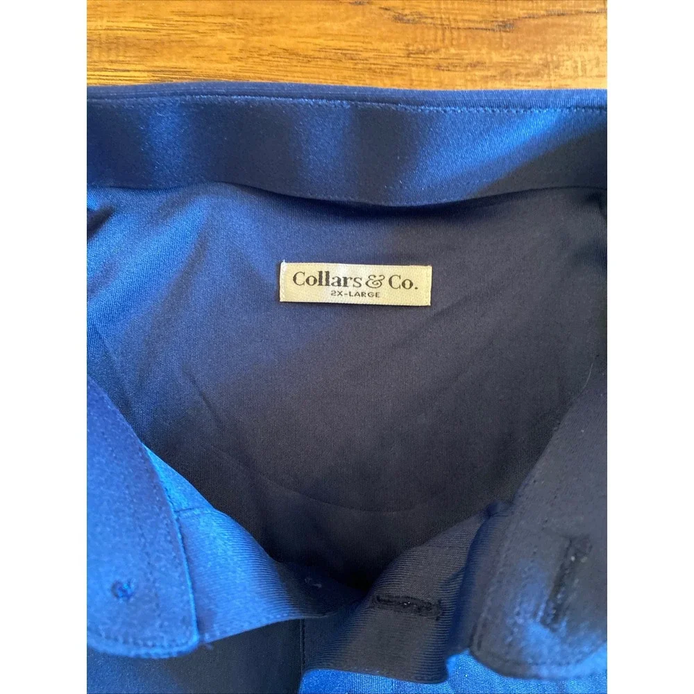 Collars & Co Mens 2XL Dress Collar Polo Navy Blue Short Sleeve Performance Shirt - Picture 4 of 8